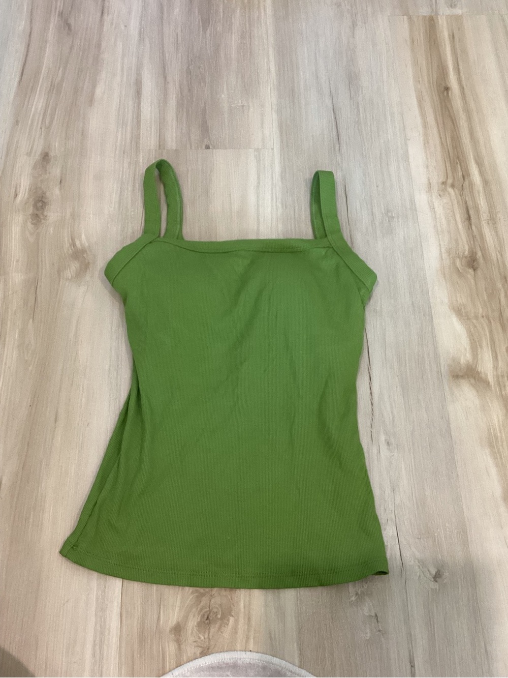 Women’s Green Ribbed Square-Neck Tank Top